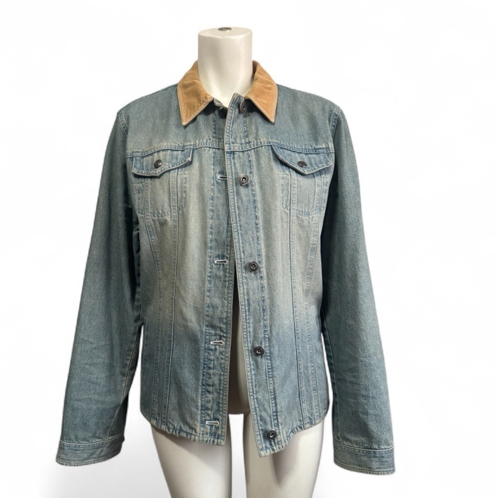 Lauren Ralph Lauren Denim Jacket Corduroy Collar Women’s Large Preppy Classic - Picture 6 of 12